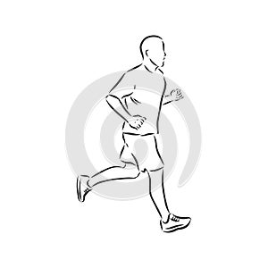 Vector artistic hand drawn sketch of running human silhouette isolated on white background. running man, vector sketch