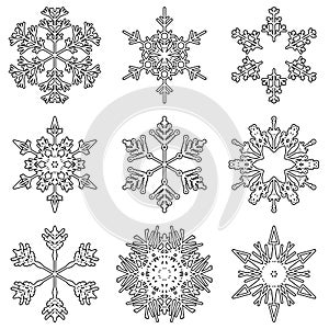 Vector artistic icy abstract crystal snow flakes