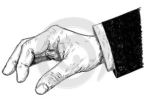 Vector Artistic Illustration or Drawing of Businessman Hand in Suit Holding Something Small Between Pinch Fingers