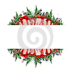 Vector artistic package design for New Year and Merry Christmas presents & stuff decoration with watercolor art fir tree branches,