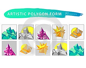 Vector artistic polygon backdop form set.