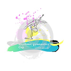 Vector artistic Rhythmic Gymnastic clubs sketch banner.