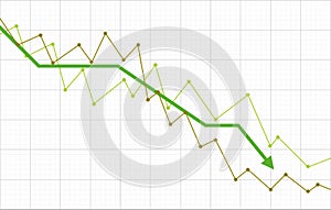 Vector artwork depicts financial failure, bearish stock market, bad sales, business loss, and investment lost