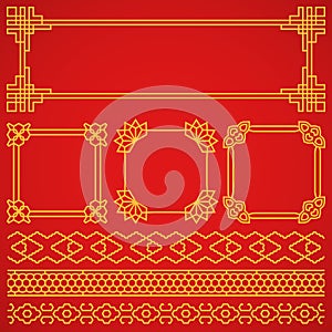 Vector asian, korean, chinese, japanese retro frames, borders set