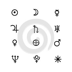 Vector. Astrological symbols of planets on white background isolated