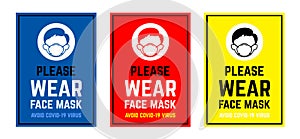 Vector attention sign collection , please wear face mask avoid covid-19 virus. warning or caution sign