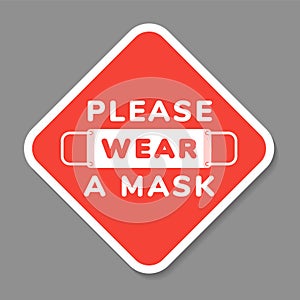 Vector attention sign, please wear face mask, in flat style