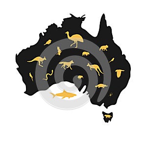 Vector Australia map silhouette with animals