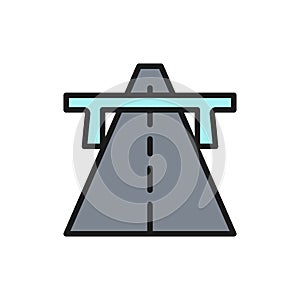 Vector autobahn, highway, road, way flat color line icon.