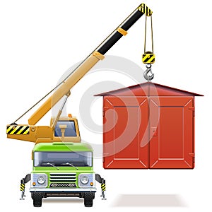 Vector Automobile Garage with Crane Truck