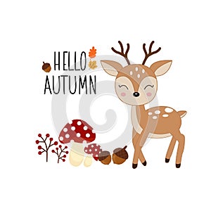 Vector autumn background with cute little deer.