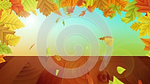 Vector autumn background on wooden board