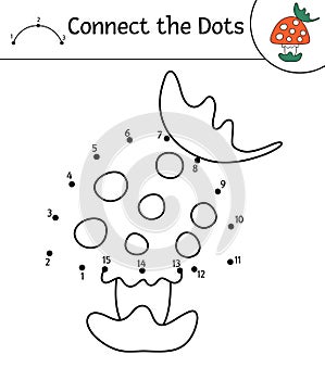 Vector autumn dot-to-dot and color activity with cute mushroom and leaf. Fall season connect the dots game. Funny coloring page