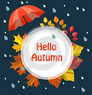 Vector autumn, fall card,print,illustration,template,border. Hello autumn.