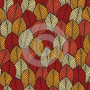 Vector autumn leaf seamless pattern in red and orange
