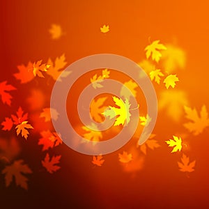 Vector autumn leaves background design, unfocused blurred red maple leaves backdrop