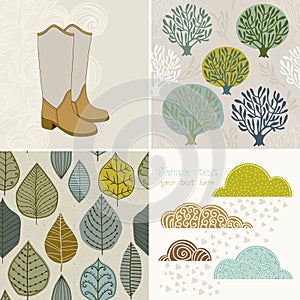 Vector autumn set, seamless pattern with leaf, autumn leaf backg