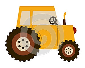 Vector Autumn tractor icon. Fall season farm transportation isolated on white background. Cute adorable Thanksgiving holiday