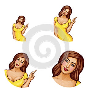 Vector avatar of fat, obese brown-haired model