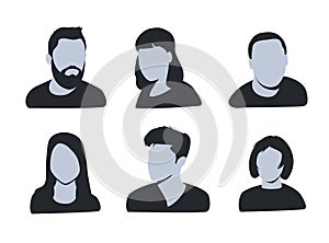 Vector avatar, profile icon, head silhouette. Group of working people diversity, diverse business men and women