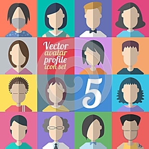 Vector avatar profile icon set - set of flat design abstract people icons - 5