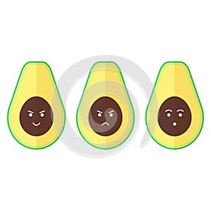 Vector avocado emoji set in flat style isolated