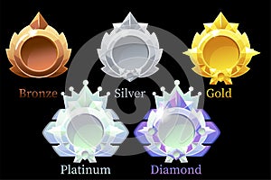 Vector awards medals gold, silver, bronze, platinum and diamond.