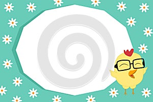 Vector baby background template with copyspace. Frame for text with chicken character. Text frames for kindergarten, scrapbooking