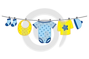 Vector Baby Boy Clothes Hanging on Line