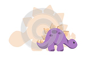 Vector baby dino flat style icon and its` silhouette - stegosaurus or spinosaurus - for logo, poster, banner. For historic event,