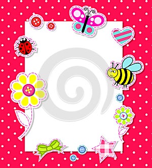 Vector baby girl card with scrapbook elements