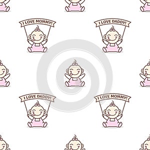 Vector baby girl with love Mommy and Daddy posters