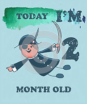 Vector baby milestone card for girl or boy.Today I`m 2 month ol