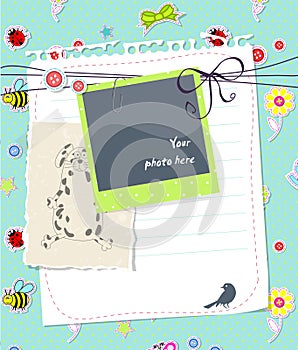 Vector baby scrapbook card with photo frame