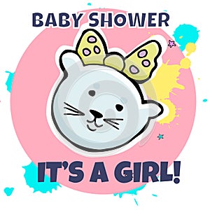 Vector baby shower greeting card. Inscription It`s a girl. Littl