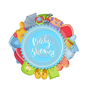 Vector baby shower illustration with baby