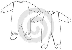 Vector Baby Sleeper. Infant Layette Clothing Elements. Fashion flat sketch template. Technical Fashion Illustration photo