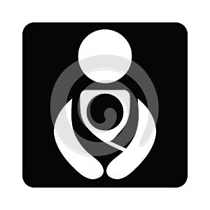 Vector Babywearing Symbol With Parent Carrying Baby In a Sling. Black and White Icon Style.