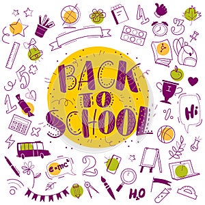 Vector back to school doodle set illustration.
