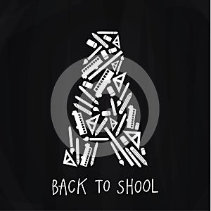 Vector back to school emblem composed of nice icons. Emblem on s