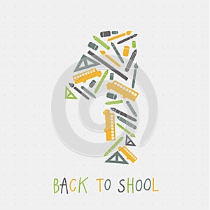 Vector back to school emblem composed of nice icons. Emblem on s