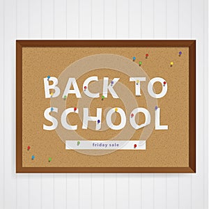 Vector back to school illustration. Semi-real corkboard with pap