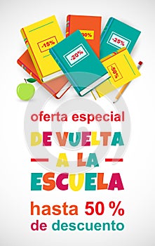 Vector Back to School Sale poster in Spanish language with pencil photo