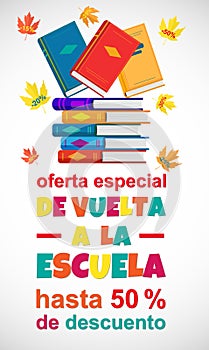 Vector Back to School Sale poster in Spanish language on white photo