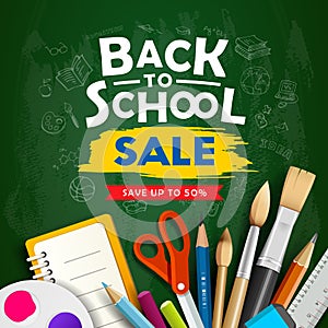 Vector Back to school supplies sale design