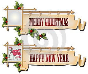Vector background with antique scroll for Christmas and New year