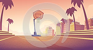 Vector background with basketball court in city