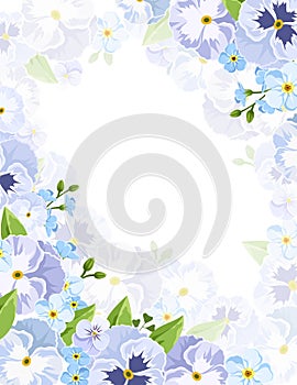 Vector background with blue pansy and forget-me-not flowers.