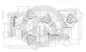 Vector background of the car engine and its components can be used as a technical background