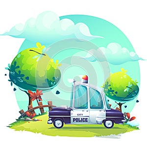 Vector background cartoon image Pin-up police car